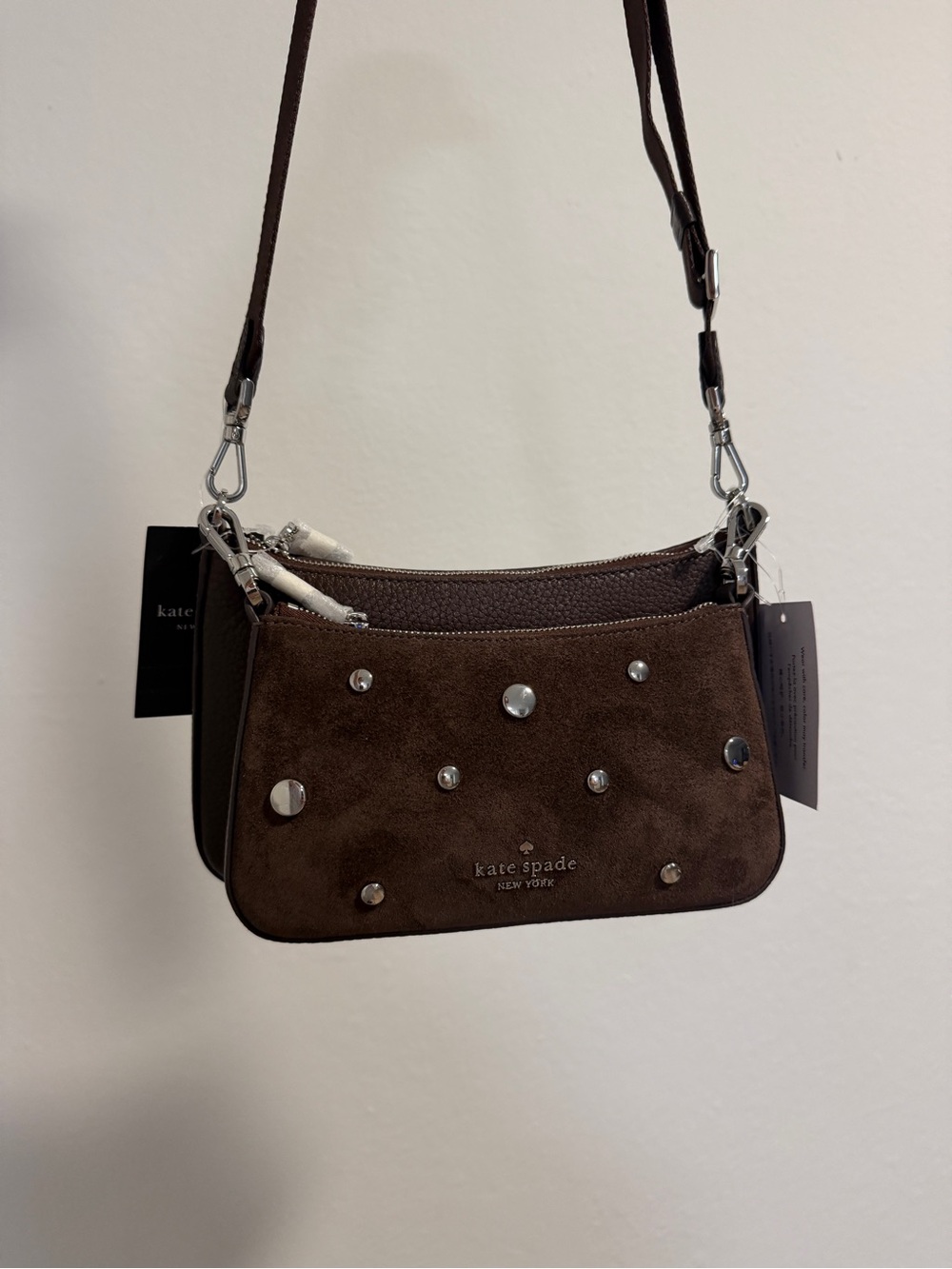 kate spade Brown Suede Studded Mini Crossbody